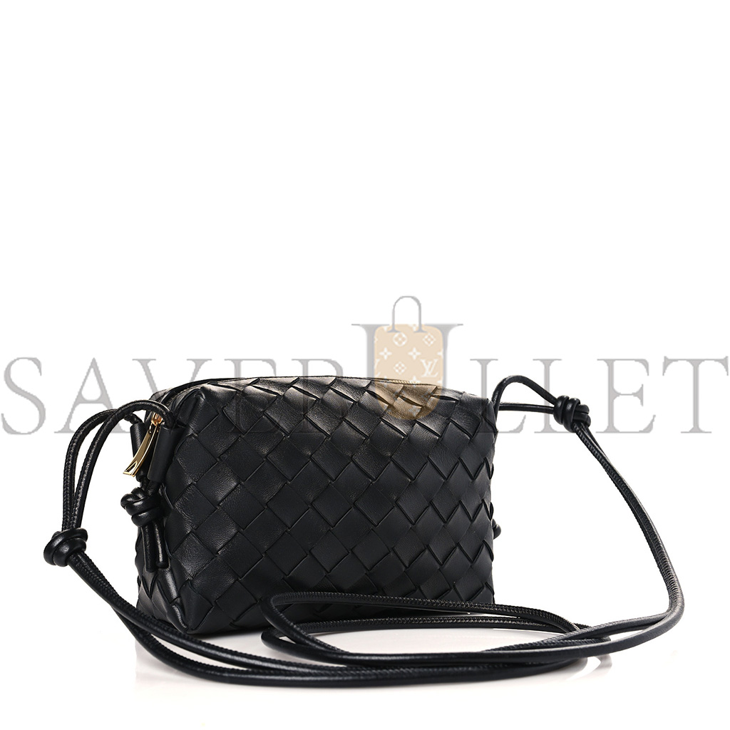 BOTTEGA VENETA NAPPA INTRECCIATO MINI LOOP CAMERA BAG BLACK 133093 (17*11*6cm)