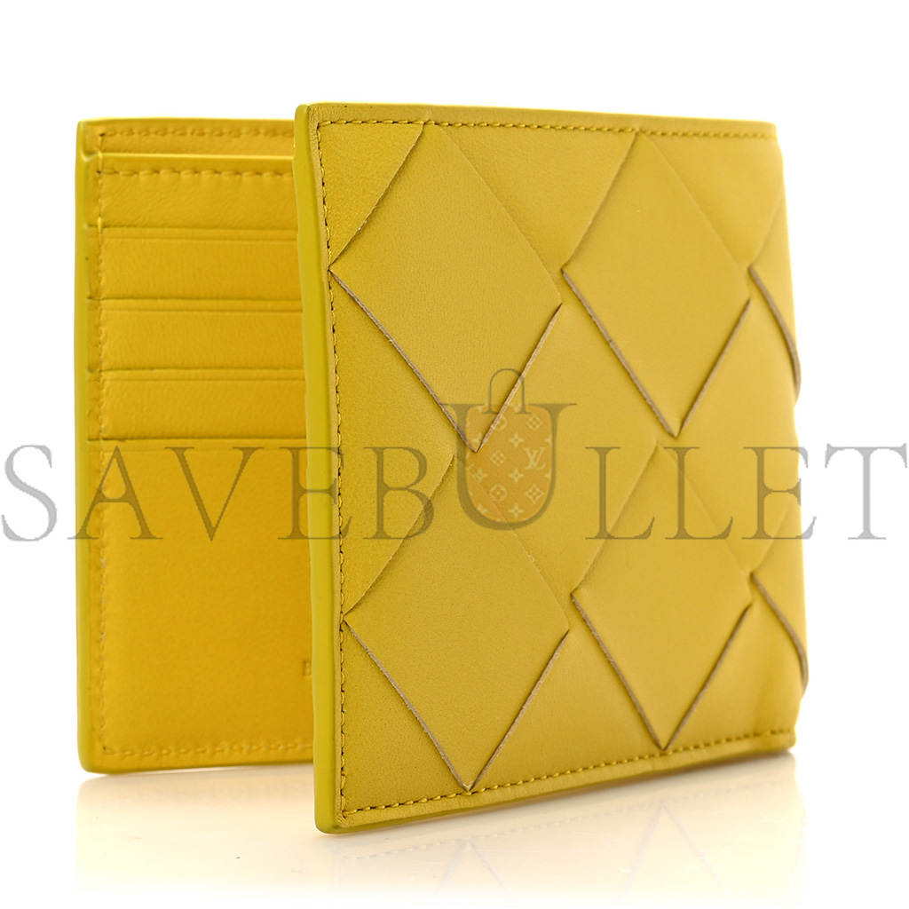 BOTTEGA VENETA NAPPA MAXI INTRECCIATO BI FOLD WALLET BUTTERCUP  (11*10*2cm)