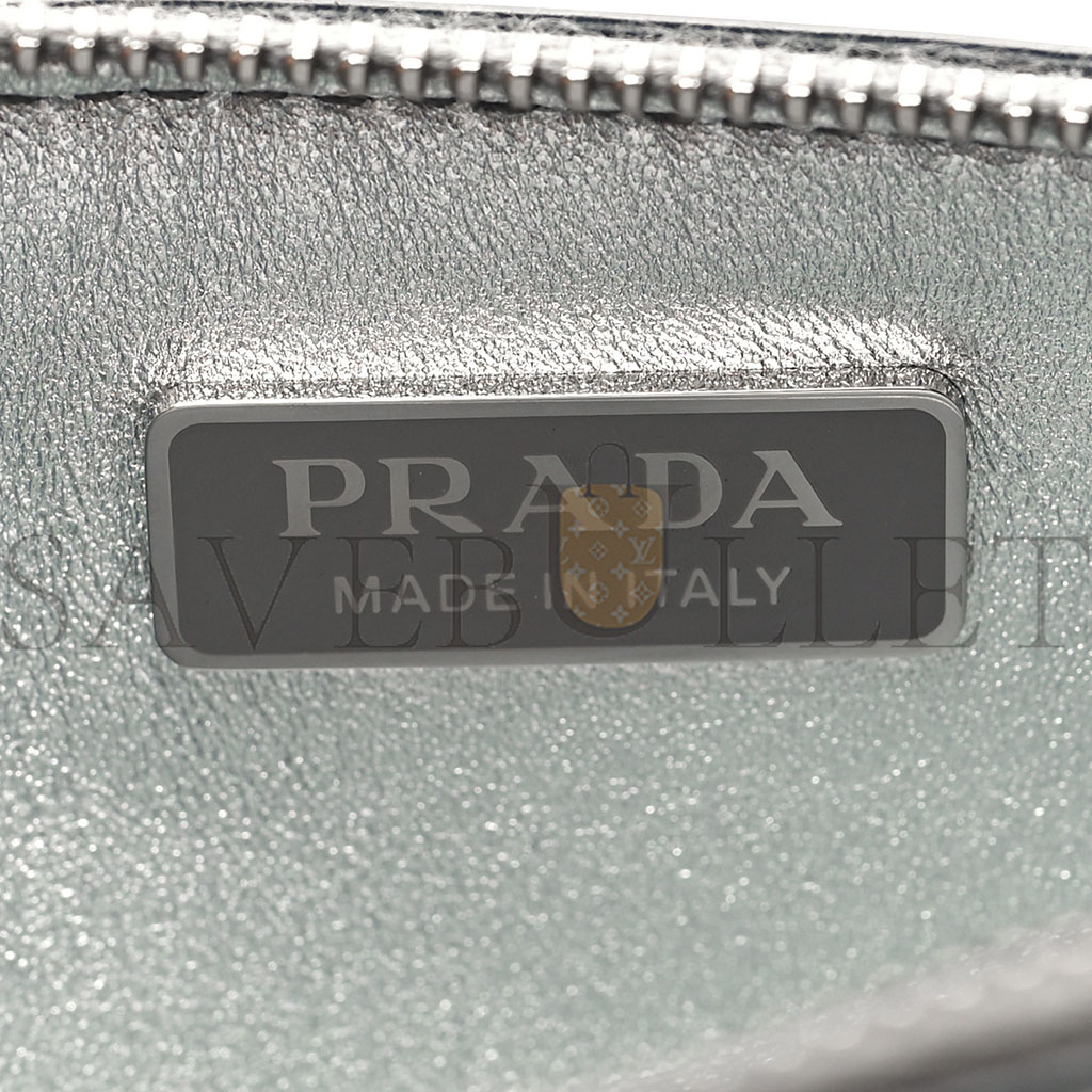 PRADA METALLIC BRUSHED CALFSKIN MINI TRIANGLE BAG SILVER (20*12*4cm)