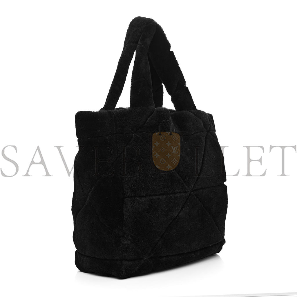 PRADA SHEARLING MONOTONE LOGO TOTE BLACK WHITE (34*33*13cm)