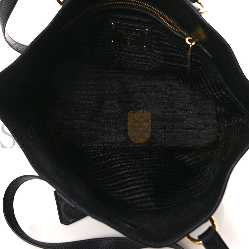 PRADA VITELLO DAINO EMBOSSED LOGO TOTE BLACK (30*26*14cm)