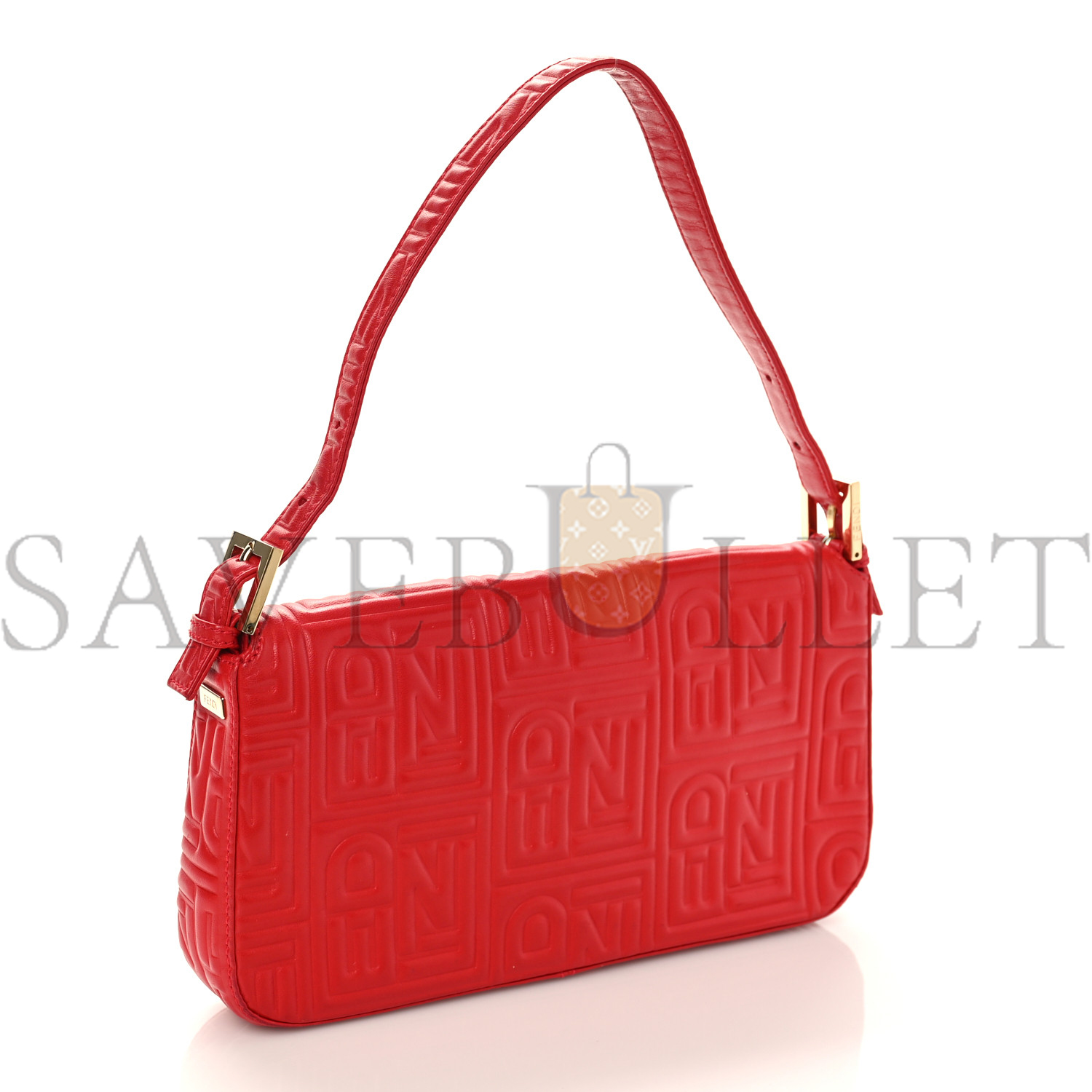 FENDI NAPPA LOGO EMBOSSED BAGUETTE RED (26*14*4cm)