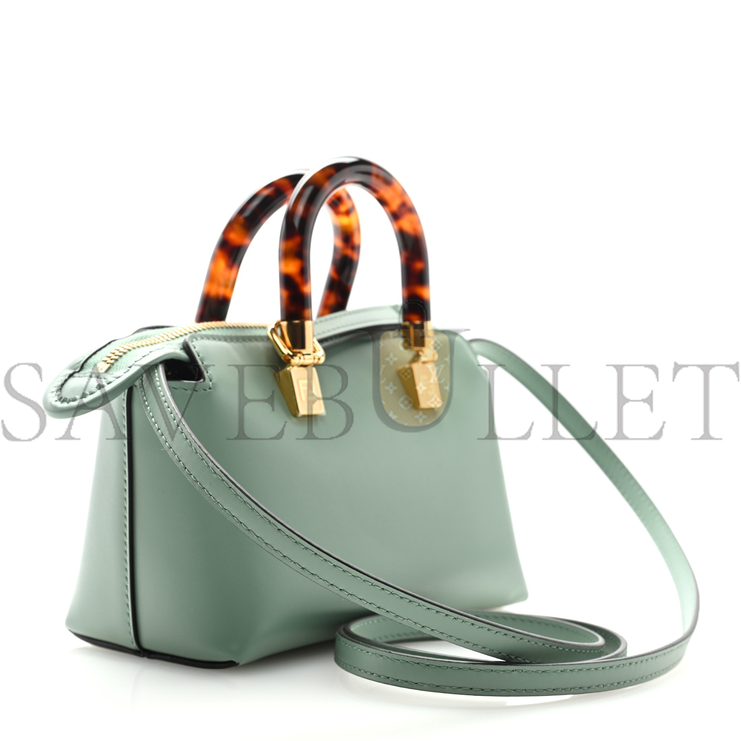 FENDI VITELLO KING PLEXIGLASS LOGO EMBOSSED MINI BY THE WAY TOP HANDLE BOSTON BAG MENTA (18*11*9cm)