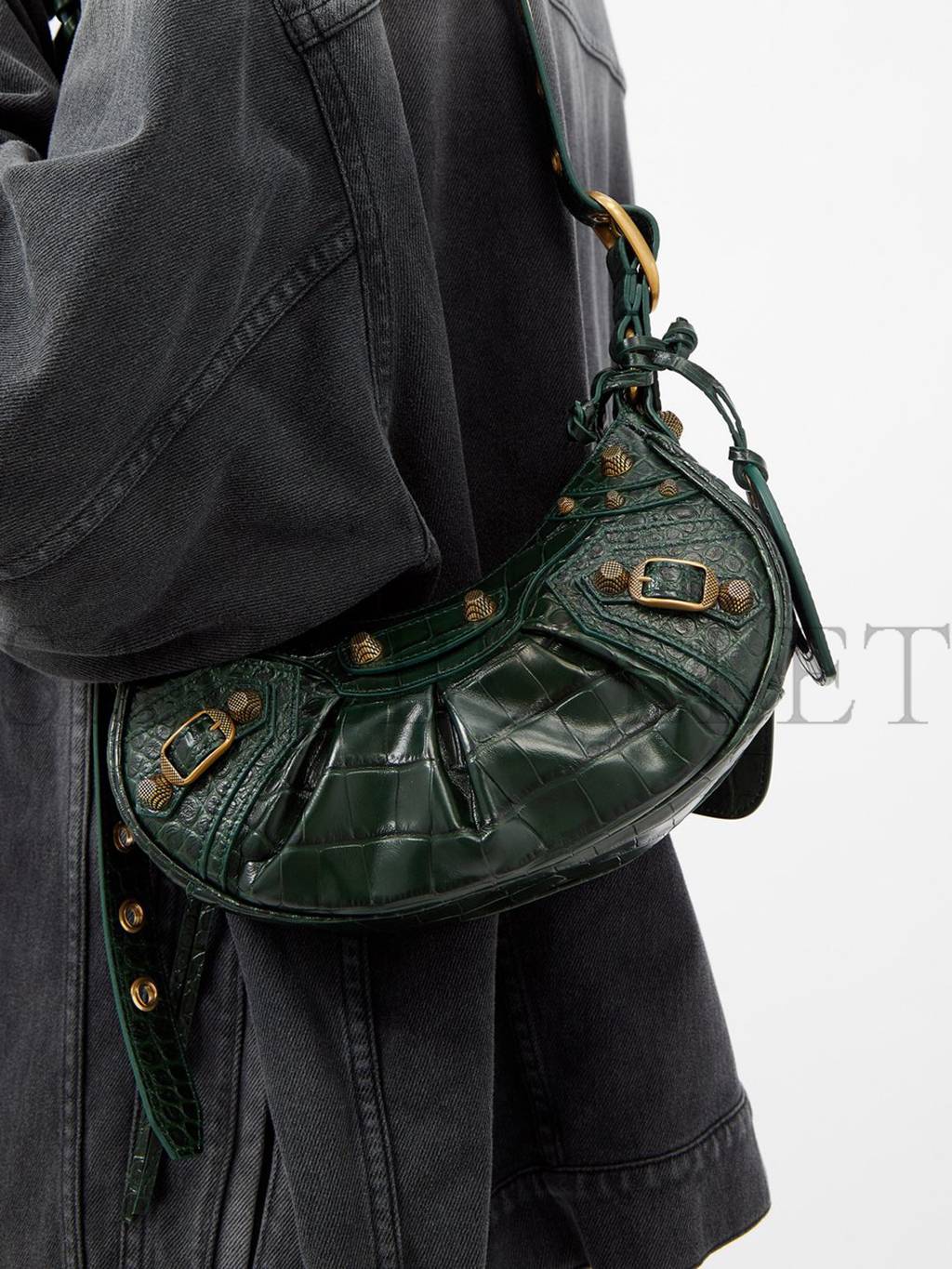 BALENCIAGA GREEN CAGOLE XS CROC-EFFECT LEATHER SHOULDER BAG MATCHESFASHION US (25.4*14*6cm)