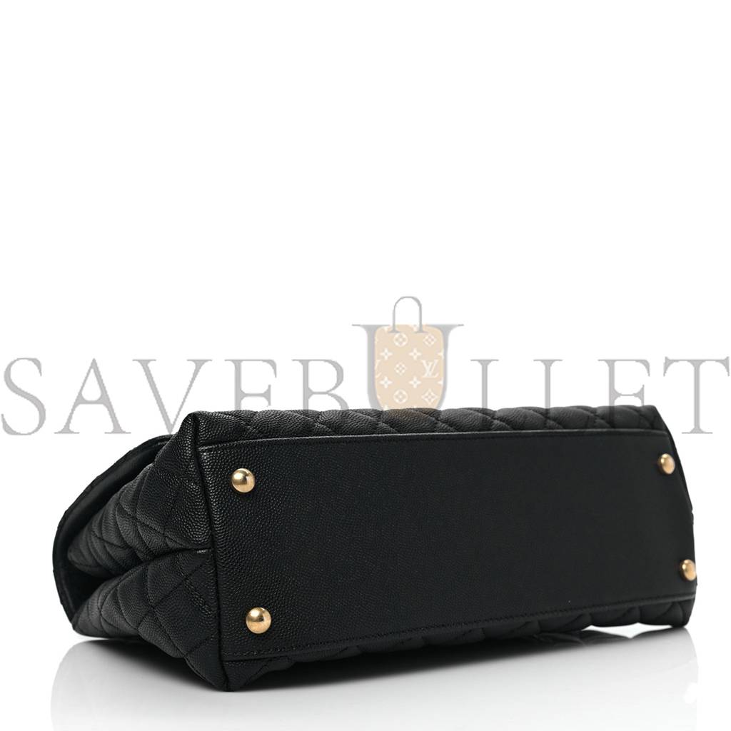 CHANEL CAVIAR LIZARD EMBOSSED QUILTED SMALL COCO HANDLE FLAP BLACK GOLD HARDWARE (29*18*11cm)