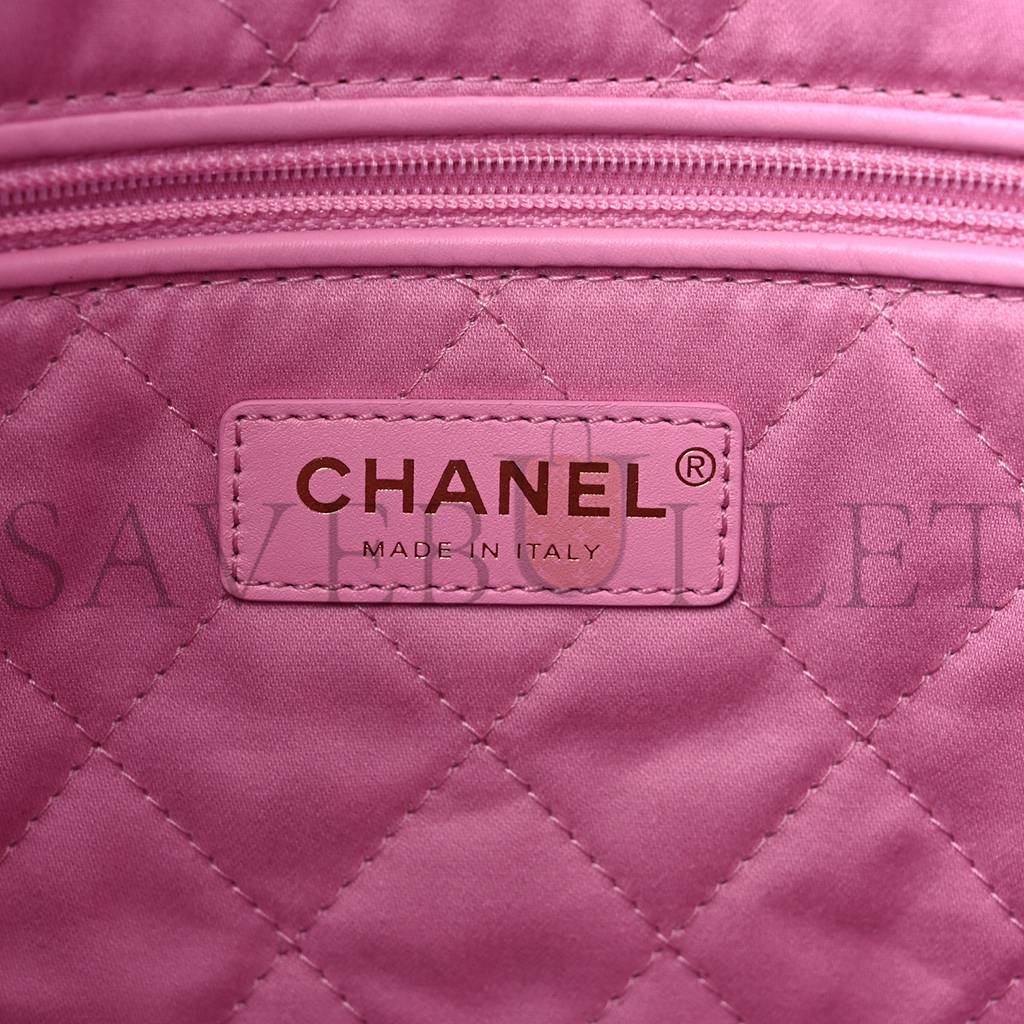 CHANEL SHINY CALFSKIN QUILTED SMALL CHANEL 22 PINK GOLD HARDWARE (37*35*7cm)