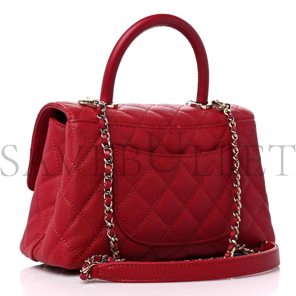 CHANEL CAVIAR QUILTED MINI COCO HANDLE FLAP RED ROSE GOLD HARDWARE (23*14*10cm)