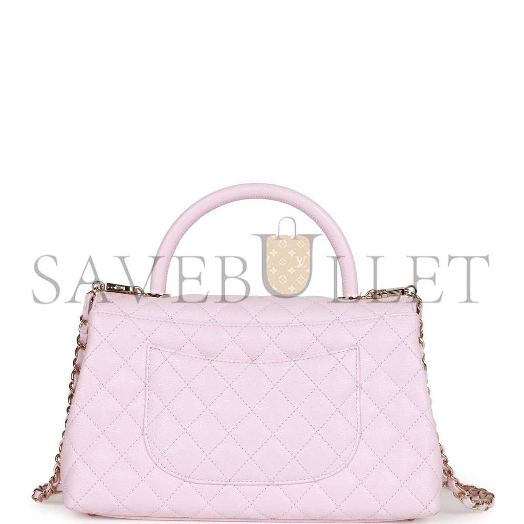 CHANEL MEDIUM COCO HANDLE FLAP BAG LIGHT PINK CAVIAR LIGHT GOLD HARDWARE (29*18*11cm)