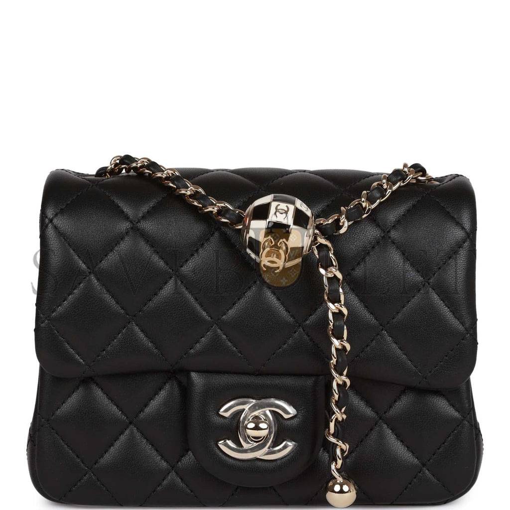 CHANEL PEARL CRUSH MINI SQUARE FLAP BAG BLACK LAMBSKIN LIGHT GOLD HARDWARE (17*14*8cm)