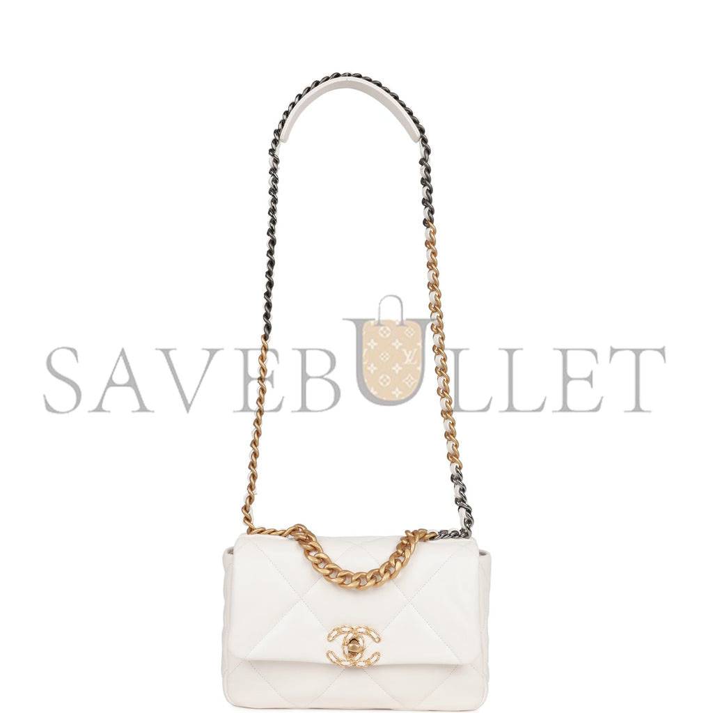 CHANEL MEDIUM 19 FLAP BAG WHITE CALFSKIN MIXED HARDWARE (25*16*9cm)