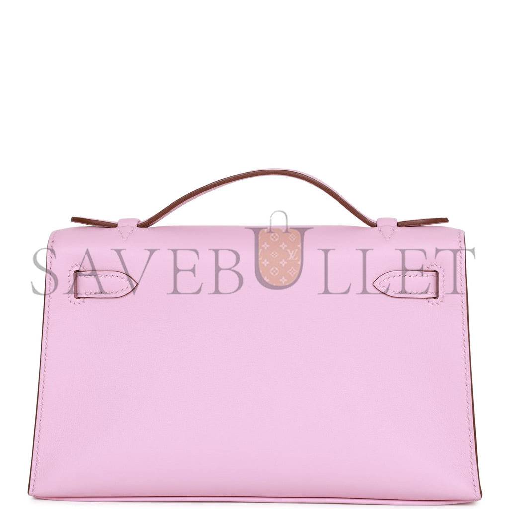 HERMES KELLY POCHETTE MAUVE SYLVESTRE SWIFT ROSE GOLD HARDWARE  (22*12*13cm)