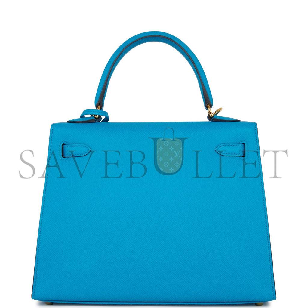 HERMES KELLY SELLIER 25 BLEU FRIDA EPSOM GOLD HARDWARE   (25*17*7cm)