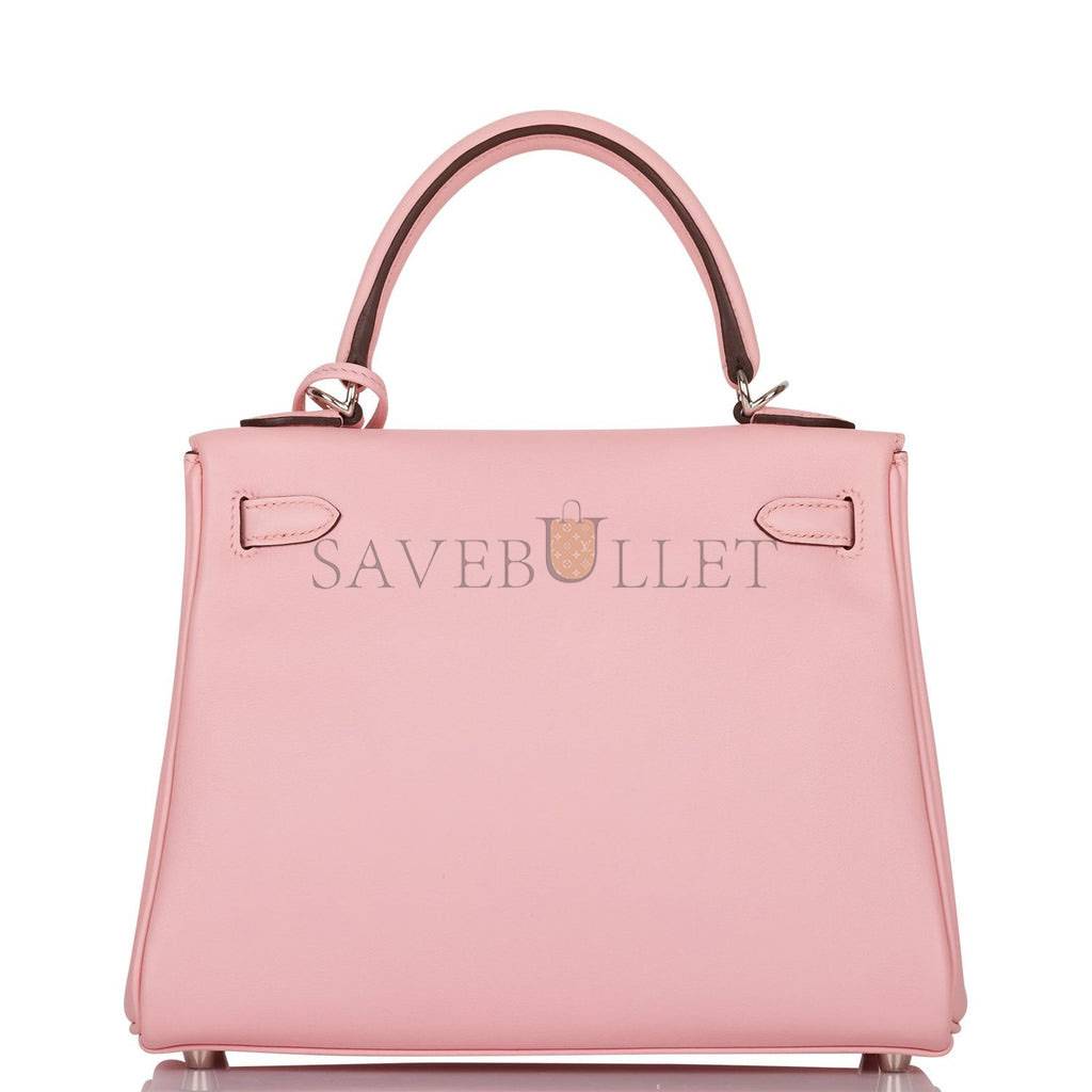 HERMES KELLY RETOURNE 25 ROSE SAKURA SWIFT PALLADIUM HARDWARE HANDMADE (25*17*7cm)