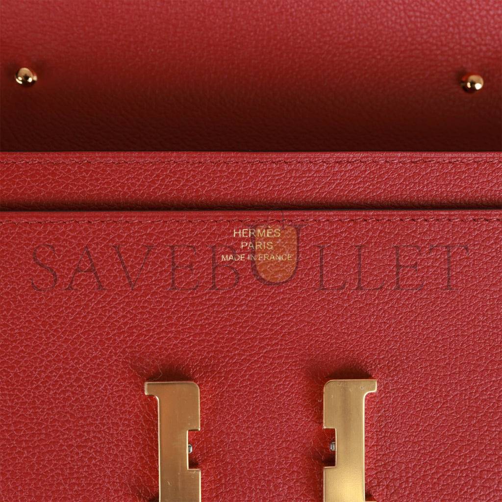 HERMES CONSTANCE WALLET TO GO ROUGE GRENAT EVERCOLOR GOLD HARDWARE (8*4.5*1.5cm)