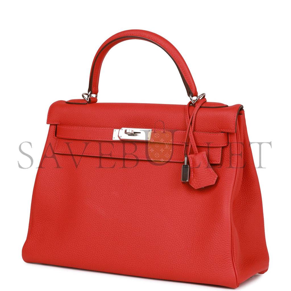 HERMES KELLY RETOURNE 32 GERANIUM TOGO PALLADIUM HARDWARE (32*23*10.5cm)