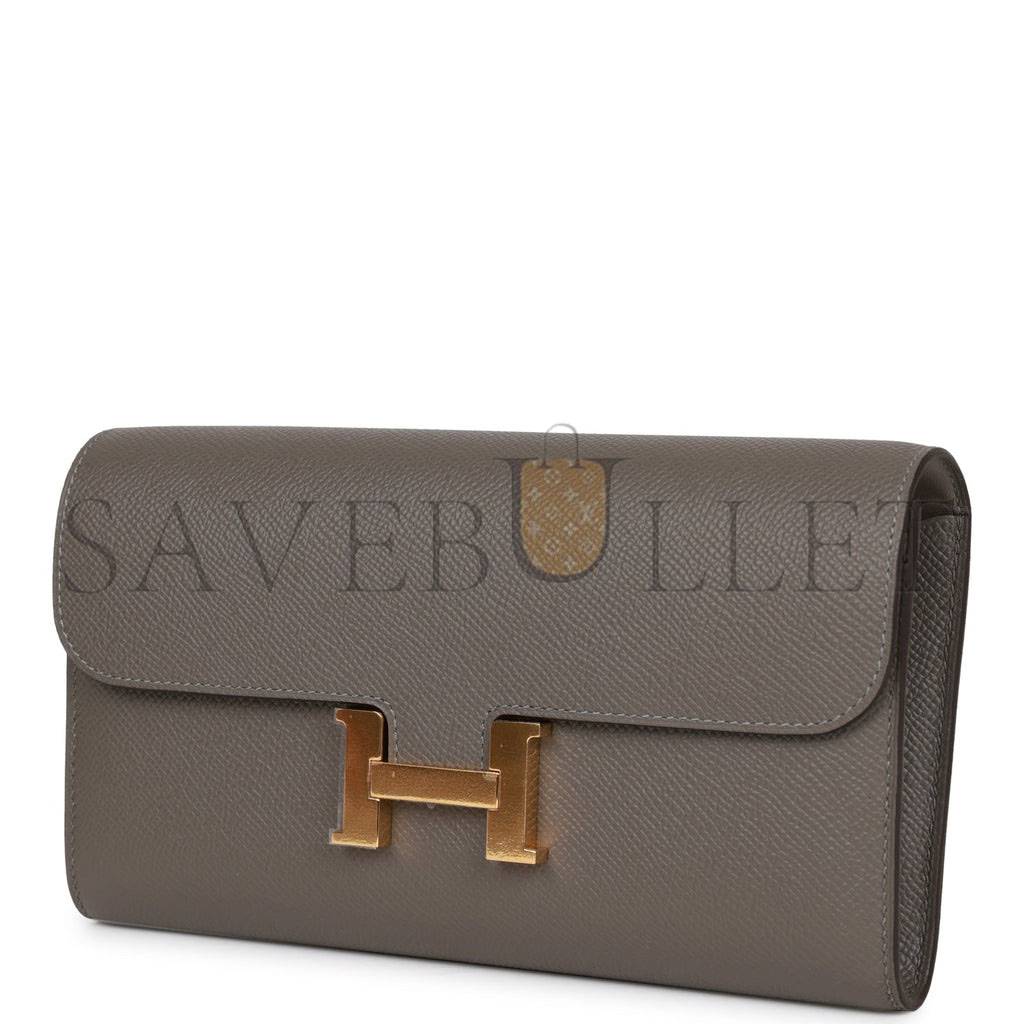 HERMES CONSTANCE WALLET TO GO GRIS MEYER EPSOM GOLD HARDWARE (20.5 x 13 x 2cm)