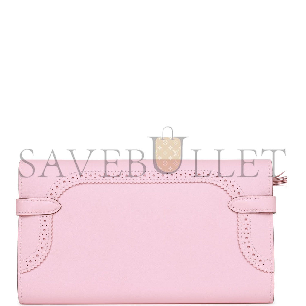 HERMES GHILLIES KELLY WALLET ROSE SAKURA SWIFT PALLADIUM HARDWARE (20cm)