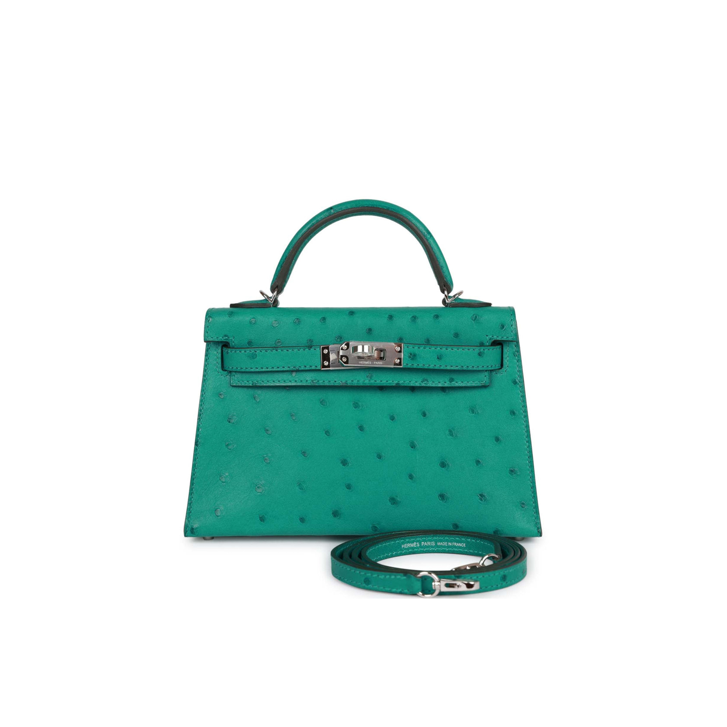 HERMES MINI KELLY SELLIER 20 VERT VERONE OSTRICH PALLADIUM HARDWARE(19*12*5.5cm)