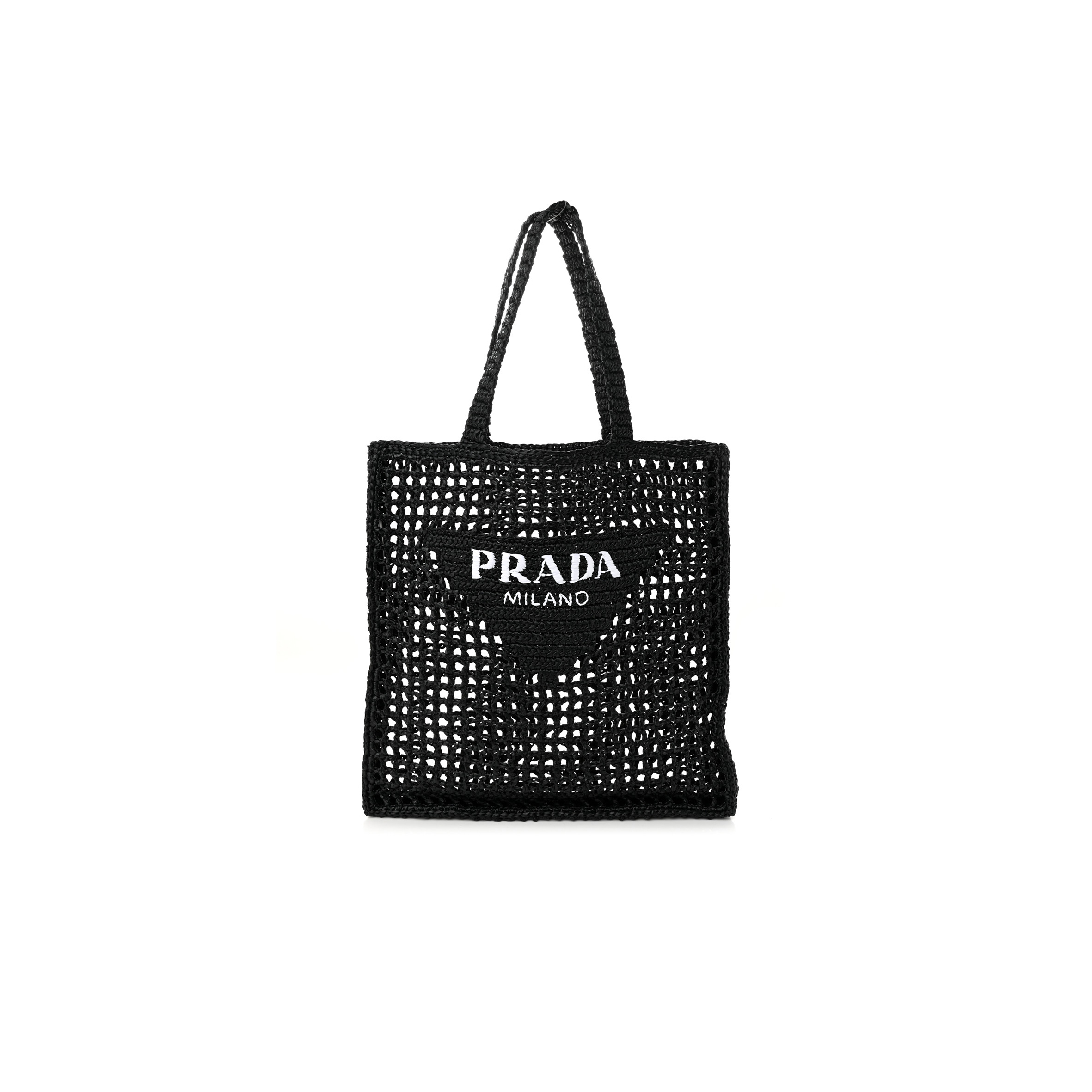 PRADA RAFFIA EMBROIDERED LOGO TOTE BAG BLACK (37*37*4cm)