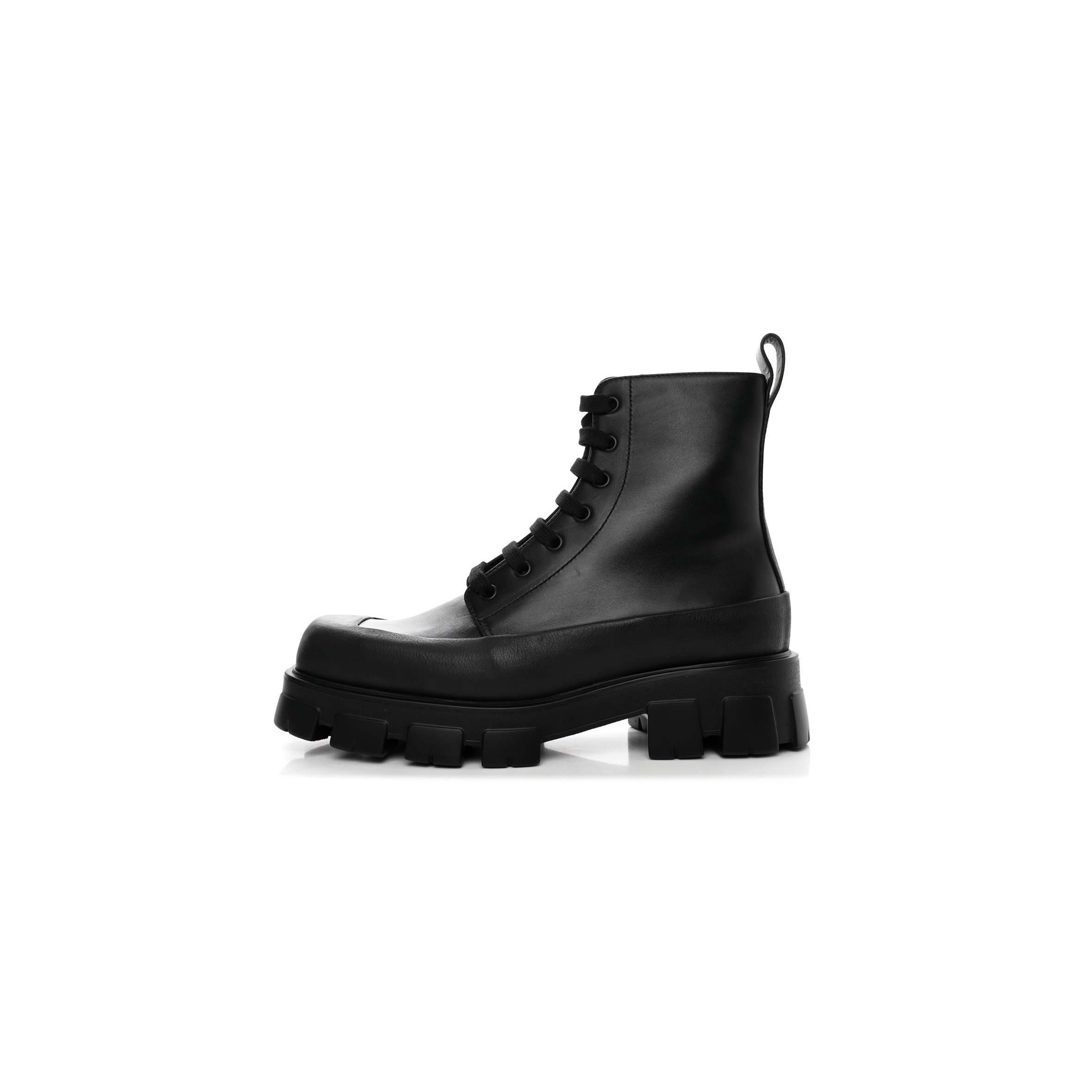 PRADA VITELLO MENS LUG SOLE 45MM COMBAT BOOTS 9 BLACK