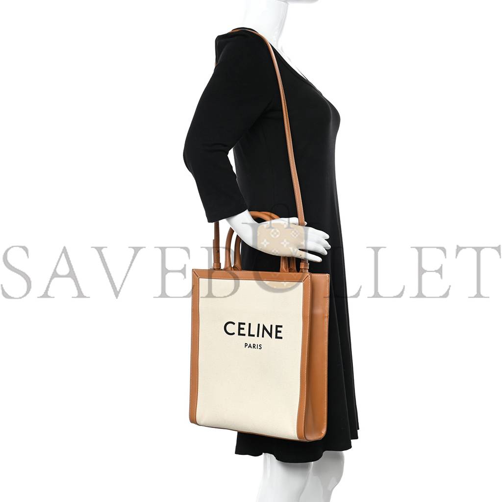 CELINE CANVAS CALFSKIN LOGO PRINT SMALL VERTICAL CABAS NATURAL TAN (33*28*8cm)