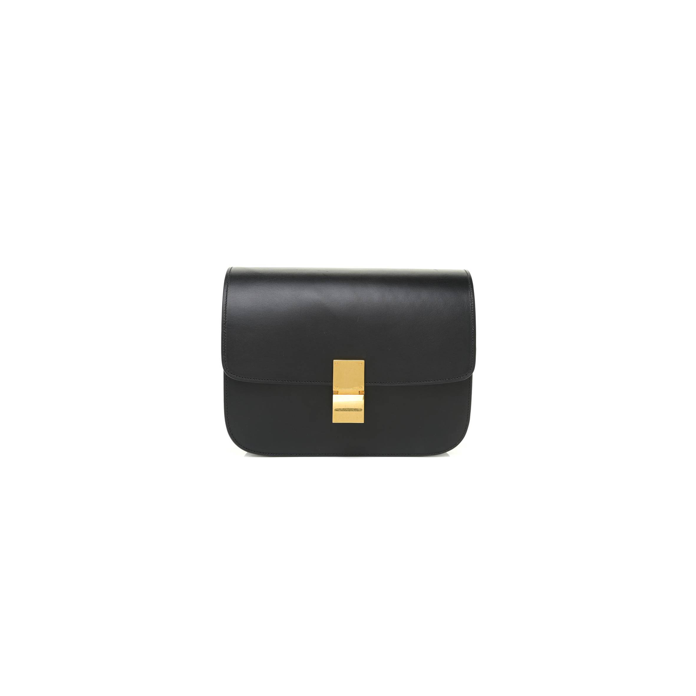 CELINE BOX CALFSKIN MEDIUM CLASSIC BOX FLAP BAG BLACK (23*18*7cm)