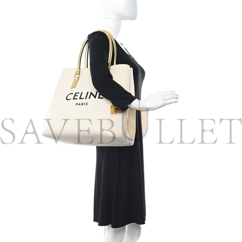 CELINE CANVAS CALFSKIN LOGO PRINT SMALL HORIZONTAL CABAS GOLD (34*33*20cm)