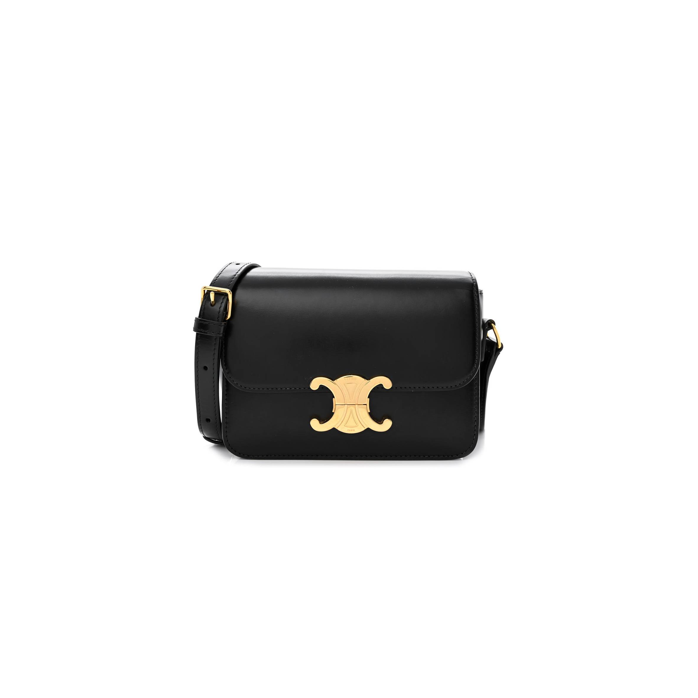 CELINE SHINY CALFSKIN TEEN TRIOMPHE BLACK (18*13*7cm)