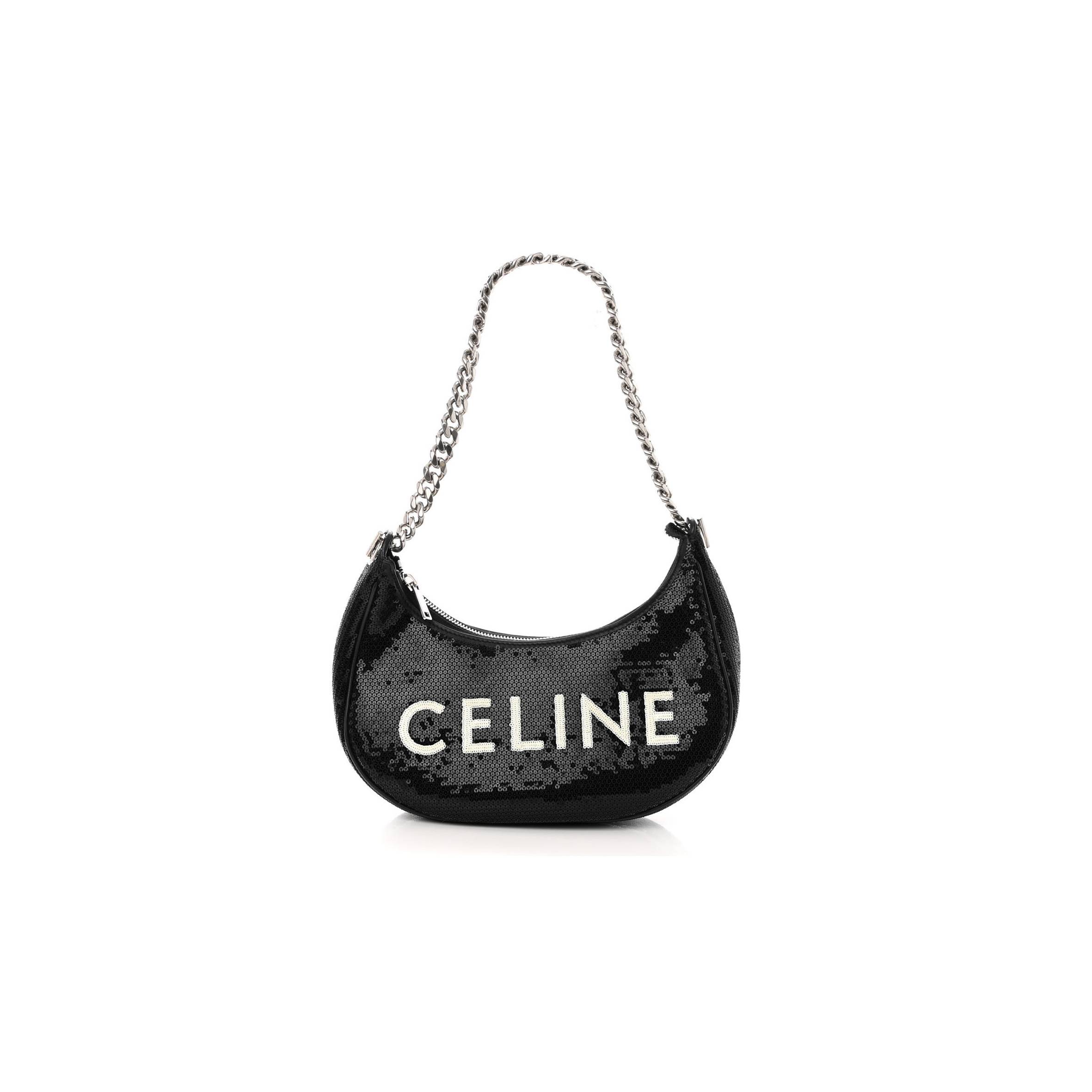 CELINE SEQUIN MEDIUM CHAIN AVA SHOULDER BAG BLACK (25*20*8cm)