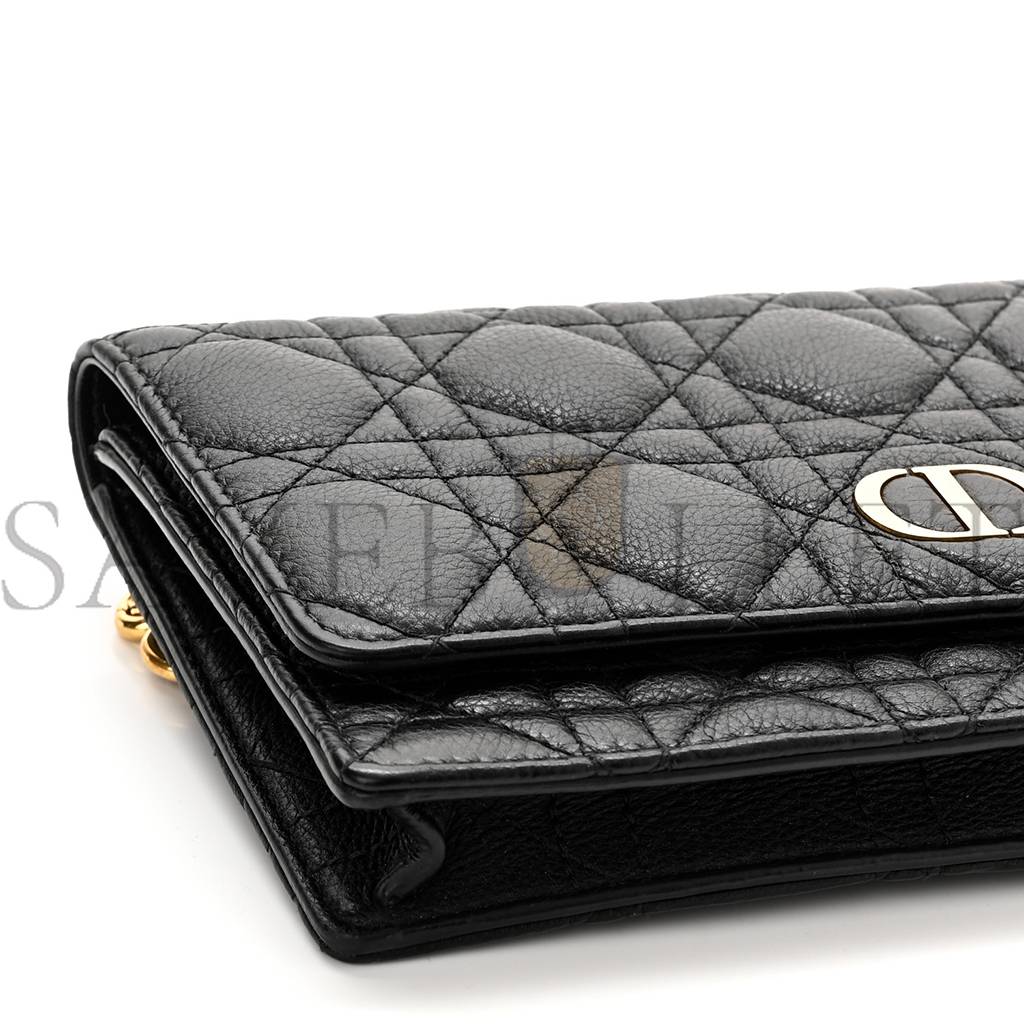 DIOR SUPPLE CALFSKIN CANNAGE CARO BELT POUCH WITH CHAIN BLACK (20*12*3.2cm)