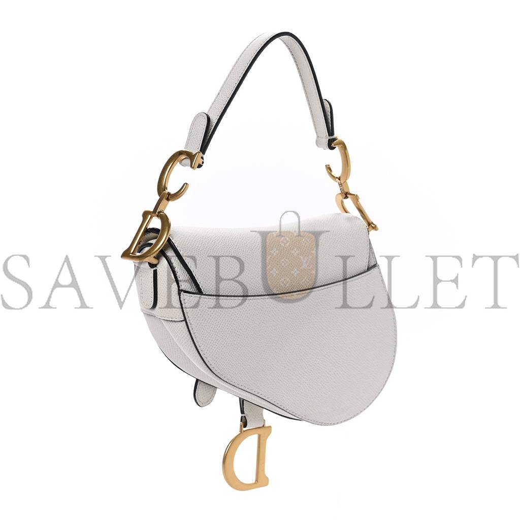 DIOR GRAINED CALFSKIN MINI SADDLE BAG WHITE (18*6.25*1.75cm)