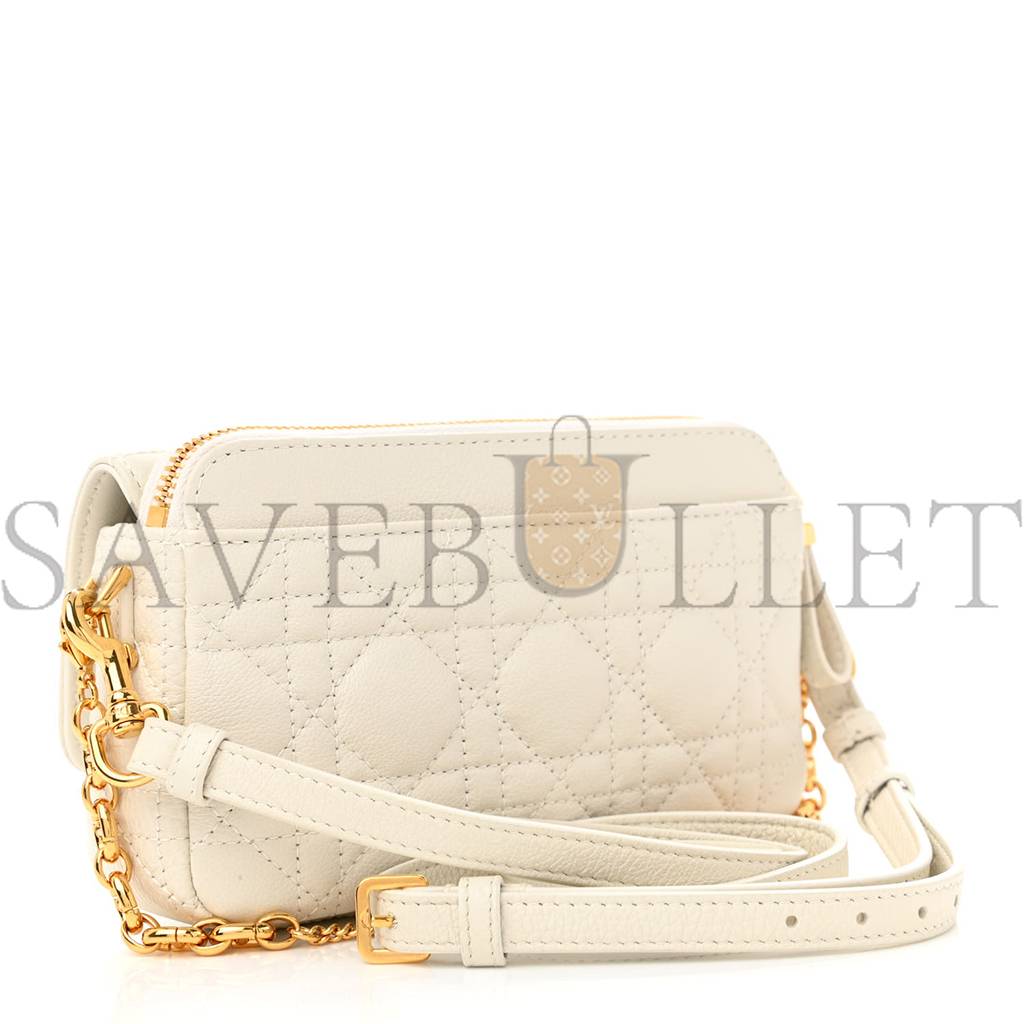 DIOR SUPPLE CALFSKIN CANNAGE CARO POUCH WITH CHAIN LATTE (18*10*6.4cm)